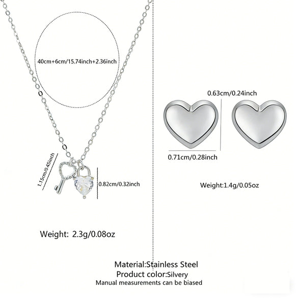 Wholesale Stainless Steel Heart And Drop Bell Pattern Electroplated Jewelry Set For Women Including Necklace And Earrings
