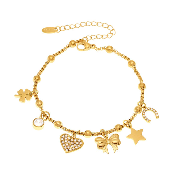 Wholesale Stainless Steel Heart Bow Geometric Jewelry Electroplated Women's Bracelet