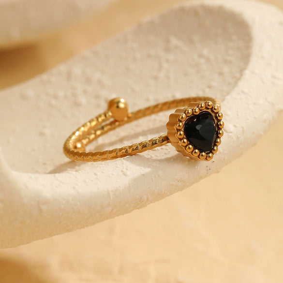 Wholesale Stainless Steel Heart Inlaid Zircon Ring With Electroplating Elegant Retro Style For Women