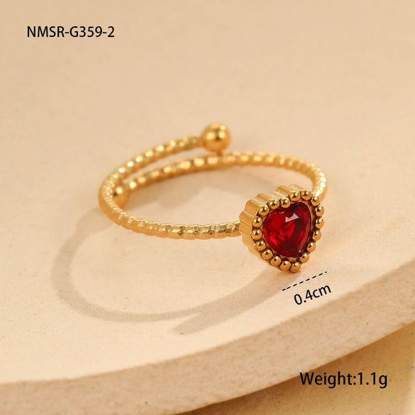 Wholesale Stainless Steel Heart Inlaid Zircon Ring With Electroplating Elegant Retro Style For Women