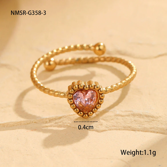 Wholesale Stainless Steel Heart Inlaid Zircon Ring With Electroplating Elegant Retro Style For Women