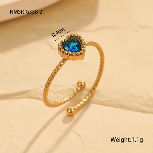 Wholesale Stainless Steel Heart Inlaid Zircon Ring With Electroplating Elegant Retro Style For Women
