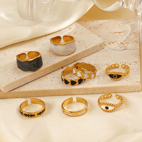 Wholesale Stainless Steel Heart Pattern Electroplating Opening Ring For Women