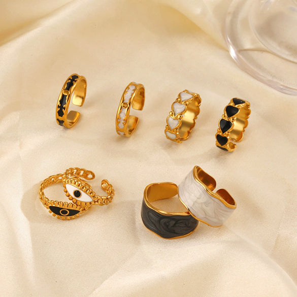 Wholesale Stainless Steel Heart Pattern Electroplating Opening Ring For Women