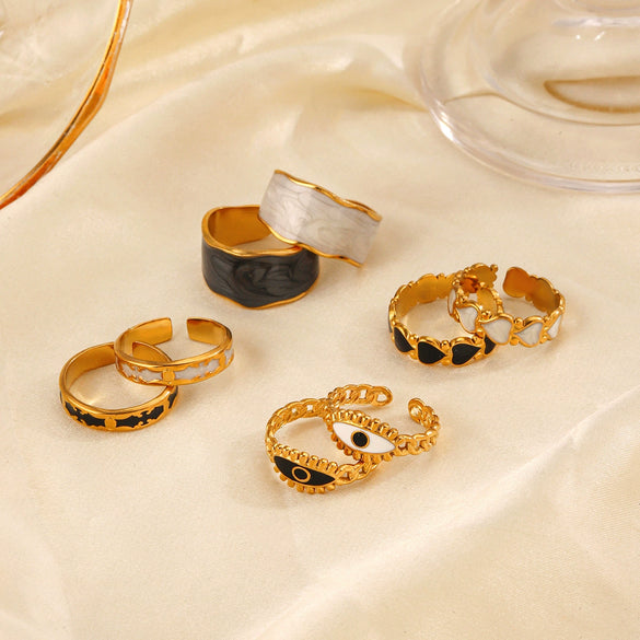 Wholesale Stainless Steel Heart Pattern Electroplating Opening Ring For Women