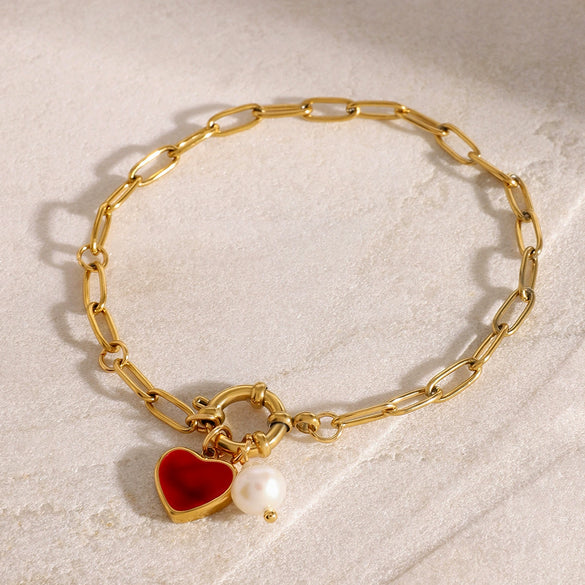 Wholesale Stainless Steel Heart Pendant Bracelet With Electroplating For Women