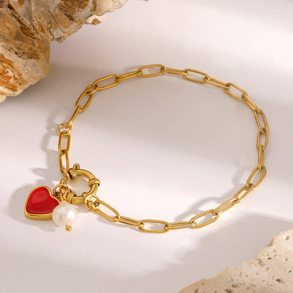 Wholesale Stainless Steel Heart Pendant Bracelet With Electroplating For Women