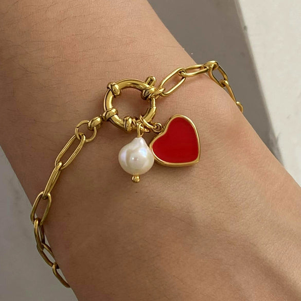 Wholesale Stainless Steel Heart Pendant Bracelet With Electroplating For Women