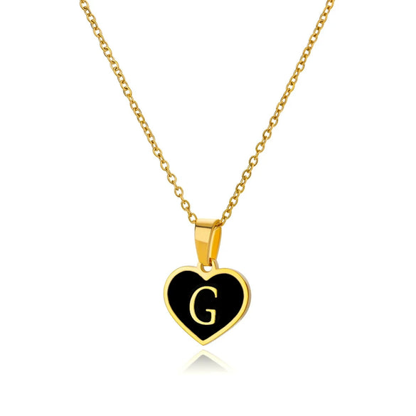Wholesale Stainless Steel Heart Pendant Necklace With Oil Dripping Design And Letter Pattern Retro Style