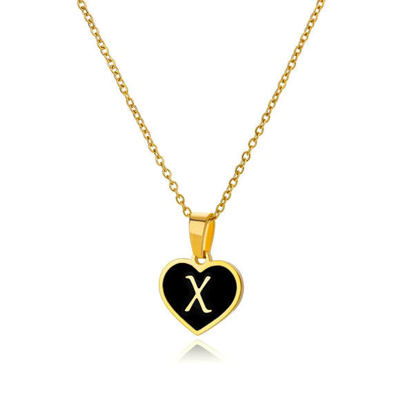 Wholesale Stainless Steel Heart Pendant Necklace With Oil Dripping Design And Letter Pattern Retro Style