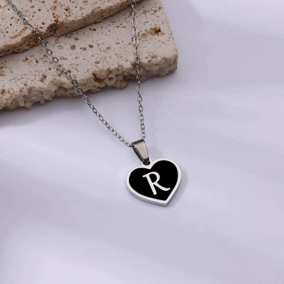 Wholesale Stainless Steel Heart Pendant Necklace With Oil Dripping Design And Letter Pattern Retro Style