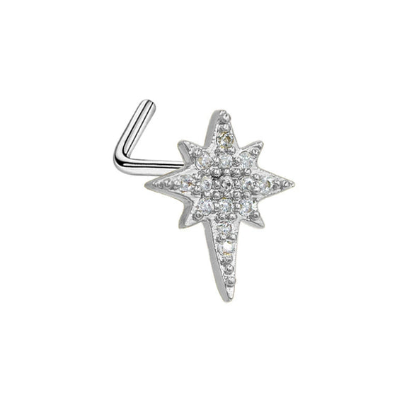 Wholesale Stainless Steel Heart Puncture Nose Ring With Diamond Design
