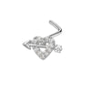 Wholesale Stainless Steel Heart Puncture Nose Ring With Diamond Design
