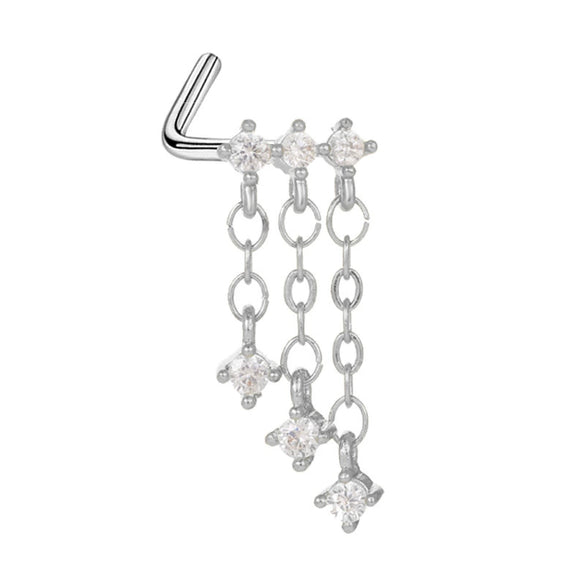 Wholesale Stainless Steel Heart Puncture Nose Ring With Diamond Design