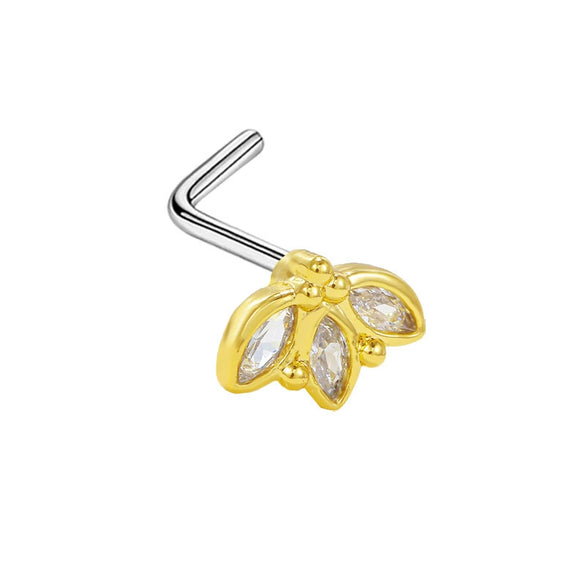 Wholesale Stainless Steel Heart Puncture Nose Ring With Diamond Design
