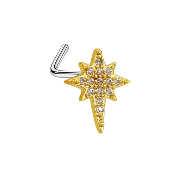 Wholesale Stainless Steel Heart Puncture Nose Ring With Diamond Design