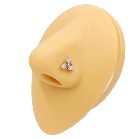 Wholesale Stainless Steel Heart Puncture Nose Ring With Diamond Design