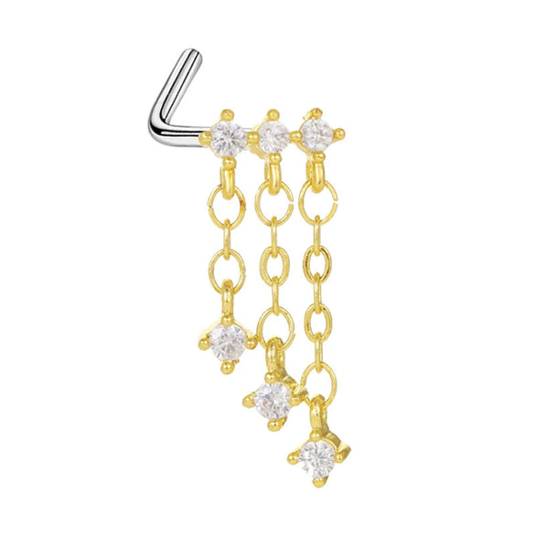 Wholesale Stainless Steel Heart Puncture Nose Ring With Diamond Design