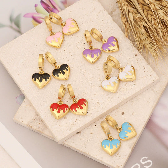 Wholesale Stainless Steel Heart Retro Earrings With Dripping Oil Treatment For Women