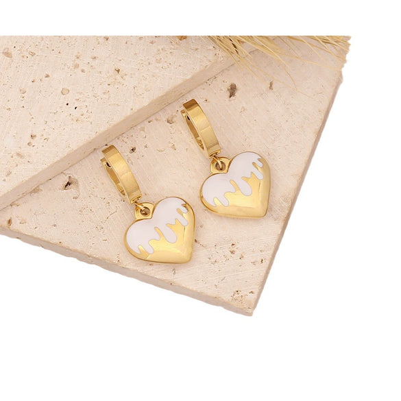 Wholesale Stainless Steel Heart Retro Earrings With Dripping Oil Treatment For Women