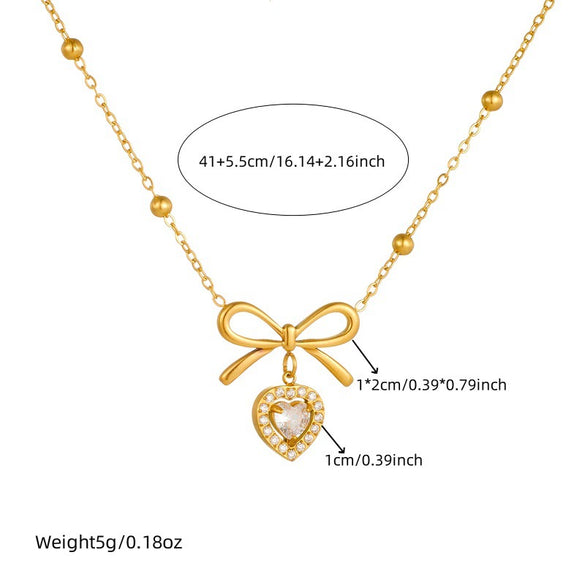 Wholesale Stainless Steel Heart Shape And Bow Tie Pendant Necklace For Women With Electroplating Jewelry