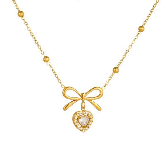 Wholesale Stainless Steel Heart Shape And Bow Tie Pendant Necklace For Women With Electroplating Jewelry