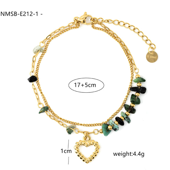 Wholesale Stainless Steel Heart Shape Beaded Pendant Bracelet With 18K Gold Electroplating For Women