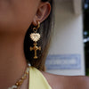 Wholesale Stainless Steel Heart Shape Devil's Eye Cross Pendant Earrings With Electroplating Design
