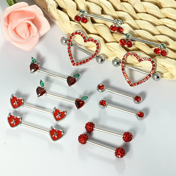 Wholesale Stainless Steel Heart Shape Diamond Set Body Piercing Jewelry Suit For Women