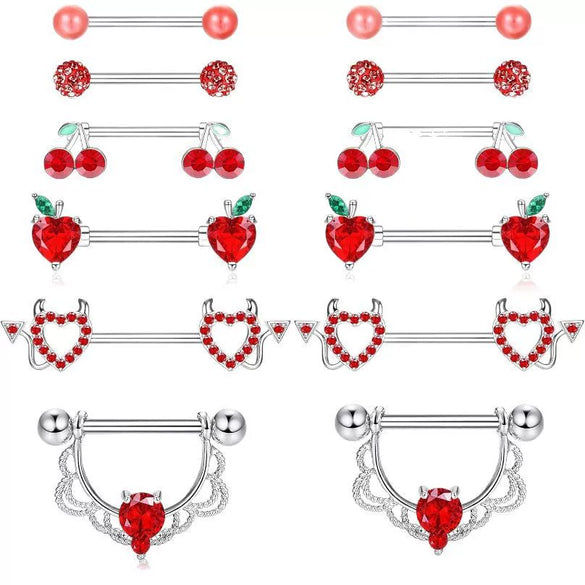Wholesale Stainless Steel Heart Shape Diamond Set Body Piercing Jewelry Suit For Women