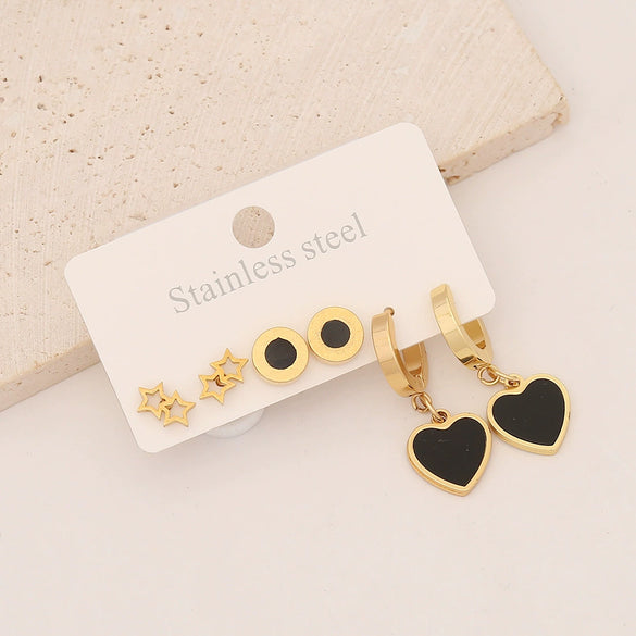 Wholesale Stainless Steel Heart Shape Dripping Oil Fashion Lovely Women's Flower Earrings