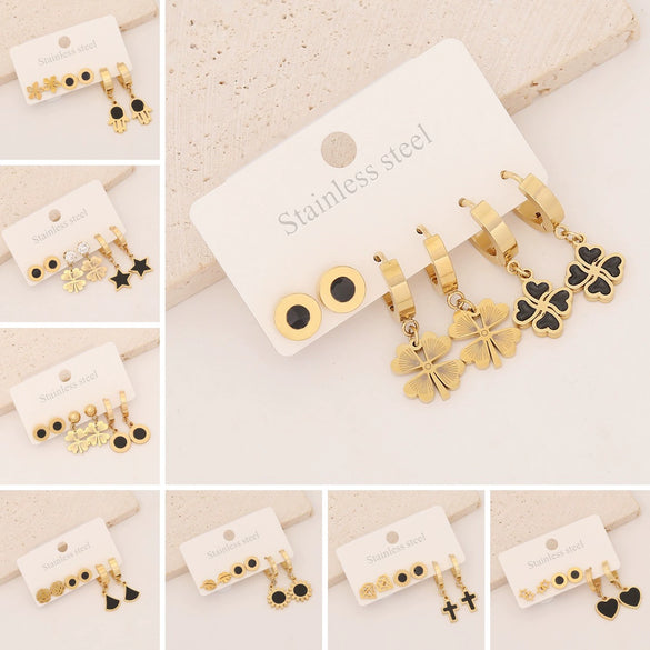 Wholesale Stainless Steel Heart Shape Dripping Oil Fashion Lovely Women's Flower Earrings