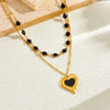 Wholesale Stainless Steel Heart Shape Electroplated Doublelayer Necklace For Women With Oil Dropping And Sun And Moon Painted Patterns