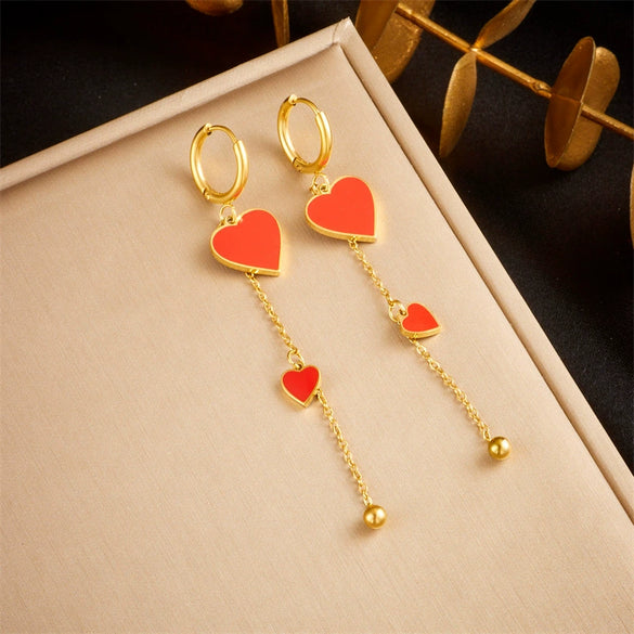 Wholesale Stainless Steel Heart Shape Electroplated Love Pendant Earrings For Women
