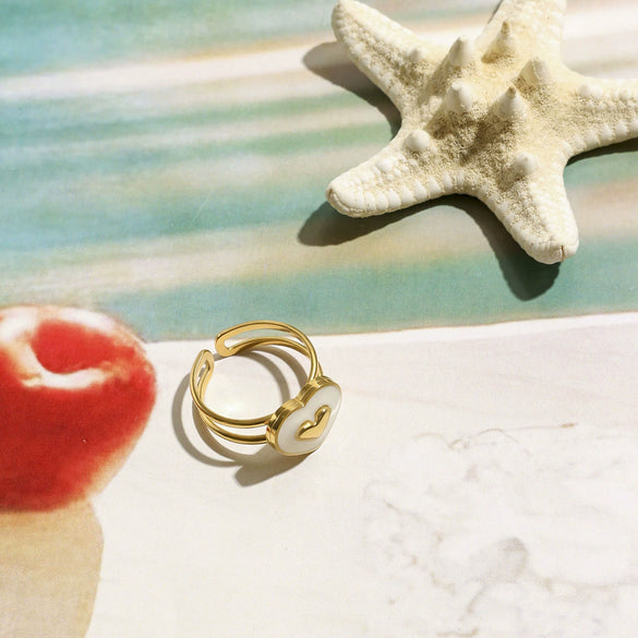 Wholesale Stainless Steel Heart Shape Electroplated Open Ring Party Ocean Holiday Style