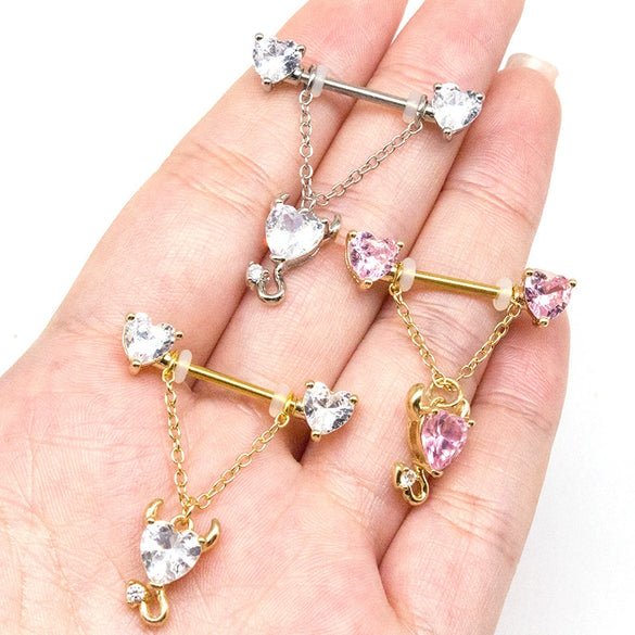 Wholesale Stainless Steel Heart Shape Electroplating Little Devil Horn Chain Pendant Jewelry For Unisex
