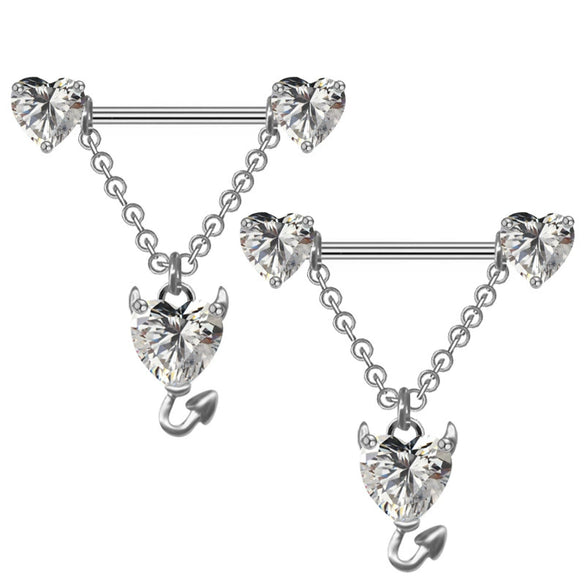Wholesale Stainless Steel Heart Shape Electroplating Little Devil Horn Chain Pendant Jewelry For Unisex