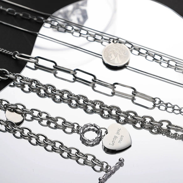 Wholesale Stainless Steel Heart Shape Geometric Fashion Clavicle Chain Necklace Electroplated Unisex Jewelry