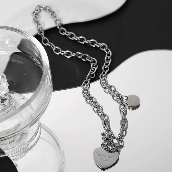 Wholesale Stainless Steel Heart Shape Geometric Fashion Clavicle Chain Necklace Electroplated Unisex Jewelry