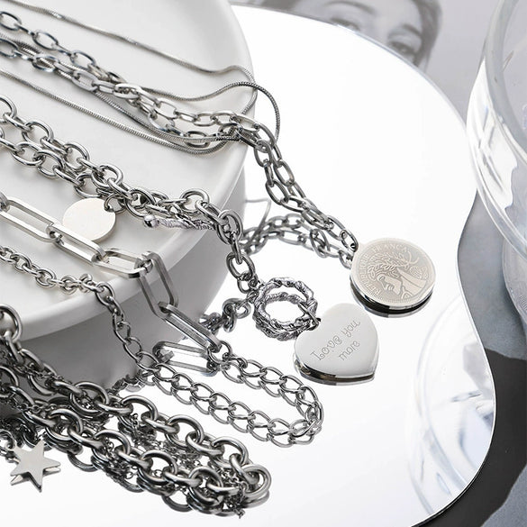 Wholesale Stainless Steel Heart Shape Geometric Fashion Clavicle Chain Necklace Electroplated Unisex Jewelry