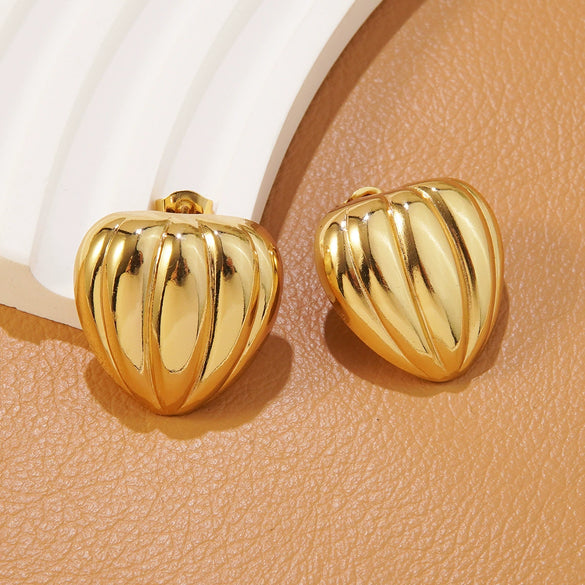 Wholesale Stainless Steel Heart Shape Geometric Stamped Earrings For Women