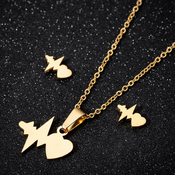 Wholesale Stainless Steel Heart Shape Light Luxury Style Jewelry Set With Electroplating Treatment Including Necklace And Earrings