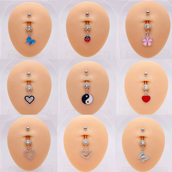 Wholesale Stainless Steel Heart Shape Pendant Navel Ring Jewelry With Electroplating