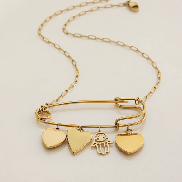 Wholesale Stainless Steel Heart Shape Pendant O Word Chain Necklace With Electroplating And Light Luxury Style For Women