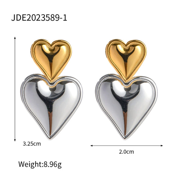 Wholesale Stainless Steel Heart Shape Vacuum Plated Women's Love Earrings Gold And Silver Double Color