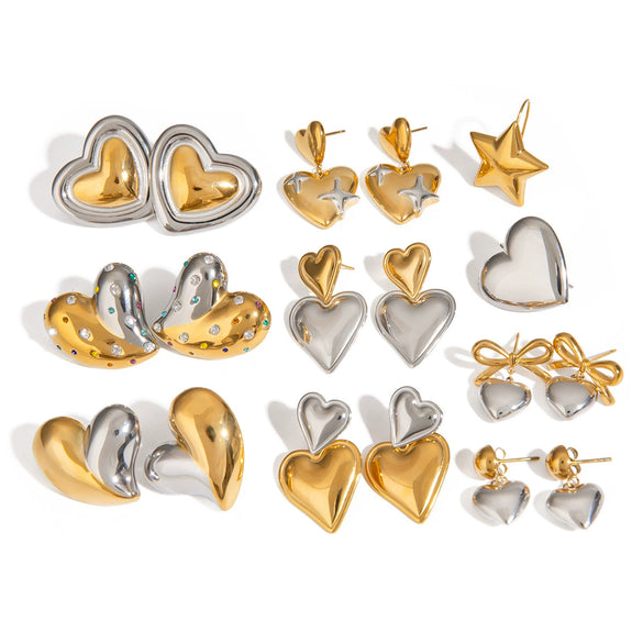 Wholesale Stainless Steel Heart Shape Vacuum Plated Women's Love Earrings Gold And Silver Double Color