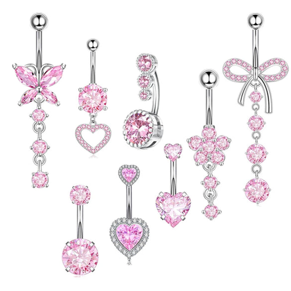 Wholesale Stainless Steel Heart Shape Zircon Inlaid Women's Navel Nail Body Piercing Jewelry