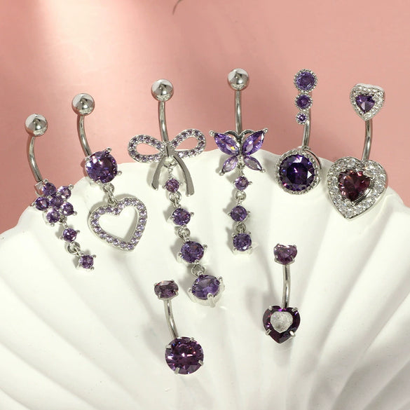 Wholesale Stainless Steel Heart Shape Zircon Inlaid Women's Navel Nail Body Piercing Jewelry