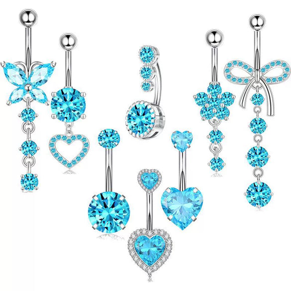 Wholesale Stainless Steel Heart Shape Zircon Inlaid Women's Navel Nail Body Piercing Jewelry