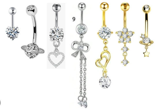 Wholesale Stainless Steel Heart Shape Zircon Inlaid Women's Navel Nail Body Piercing Jewelry